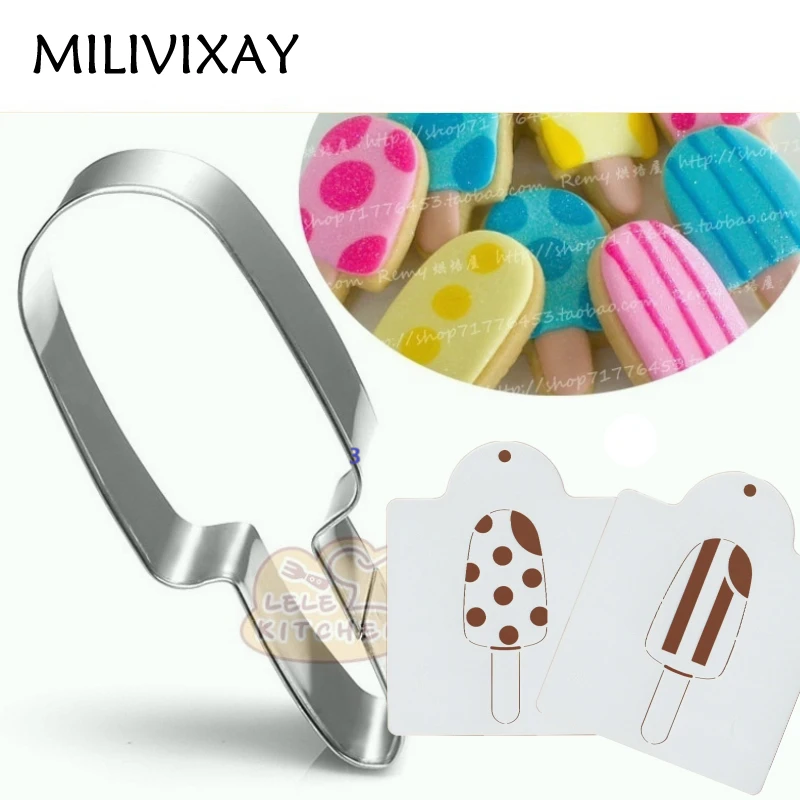 

MILIVIXAY Ice Lolly Metal Cutter Plastic Stencil Cookie Cake Decorating Mold Biscuit Fondant Cutter Mold Kitchen Baking Tools