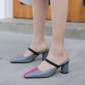 

Lapolaka New Fashion Genuine Leather Strange Style Slip-On High Heels Mix Color Slip On Summer Shoes Woman Pumps Mules