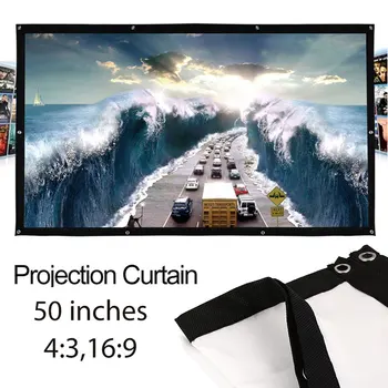 

50inch Projector Cloth Screen 4:3 Polyester Material Perforated Edges Without Hooks Foldable Movie Screen Hanging Lightweight