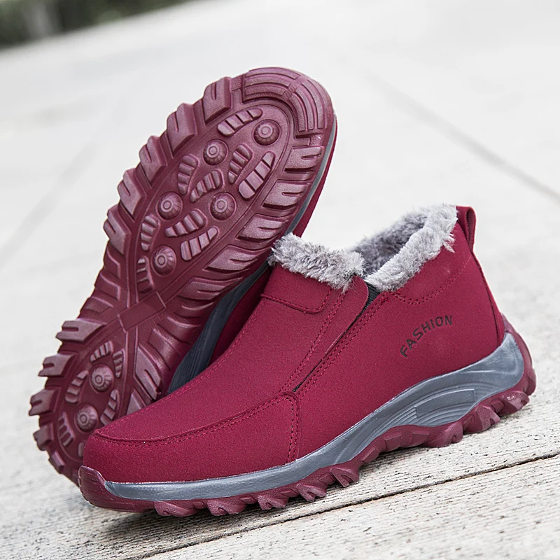 Winter Sneakers Couple Comfortable Suede Hiking Shoes Men Women Keep Warm Light Outdoor Shoes Fur Trekking Ankle Boots