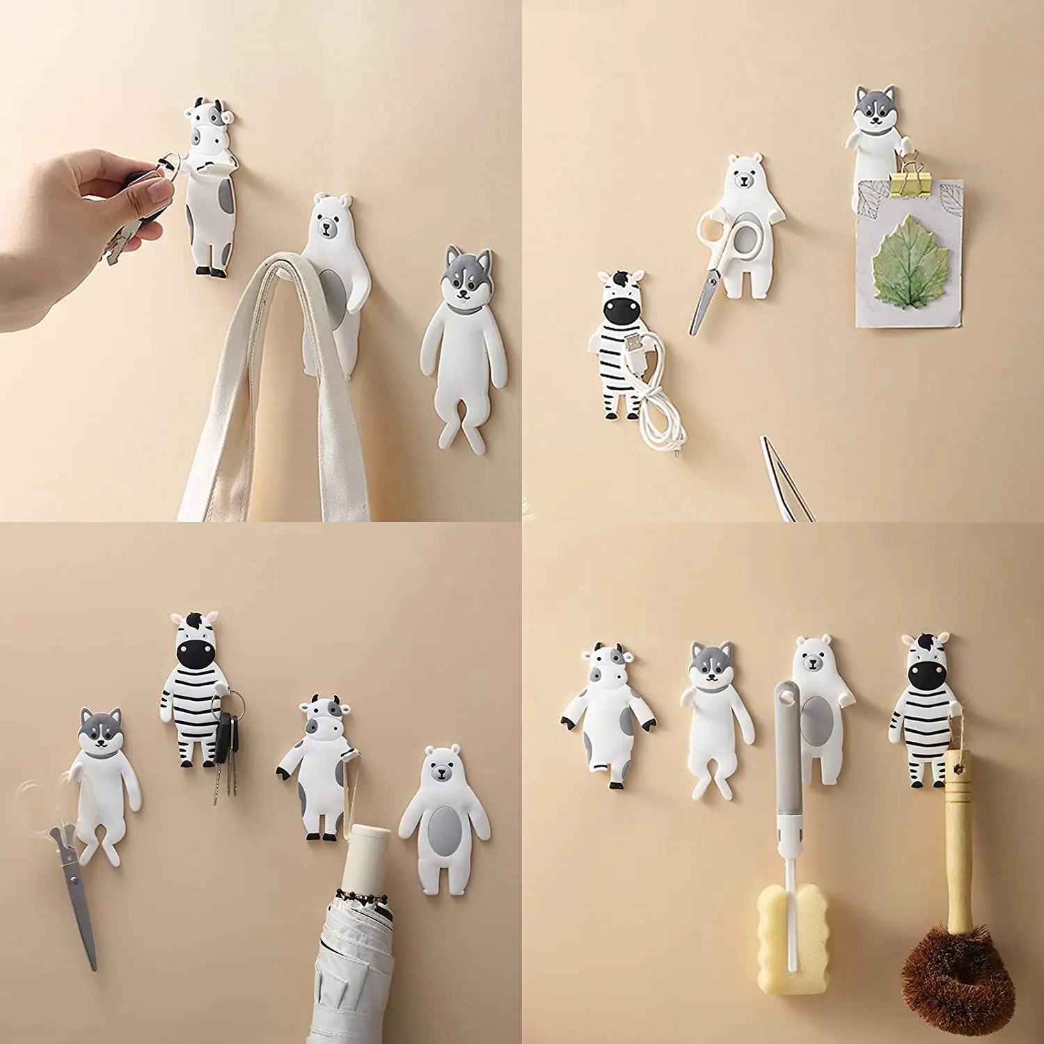 Animal Adhesive Hanger Cute Decorative Wall Hooks Coat Hook Washable  Reusable Key Holder Hook for Home Kid Room Bathroom Kitchen