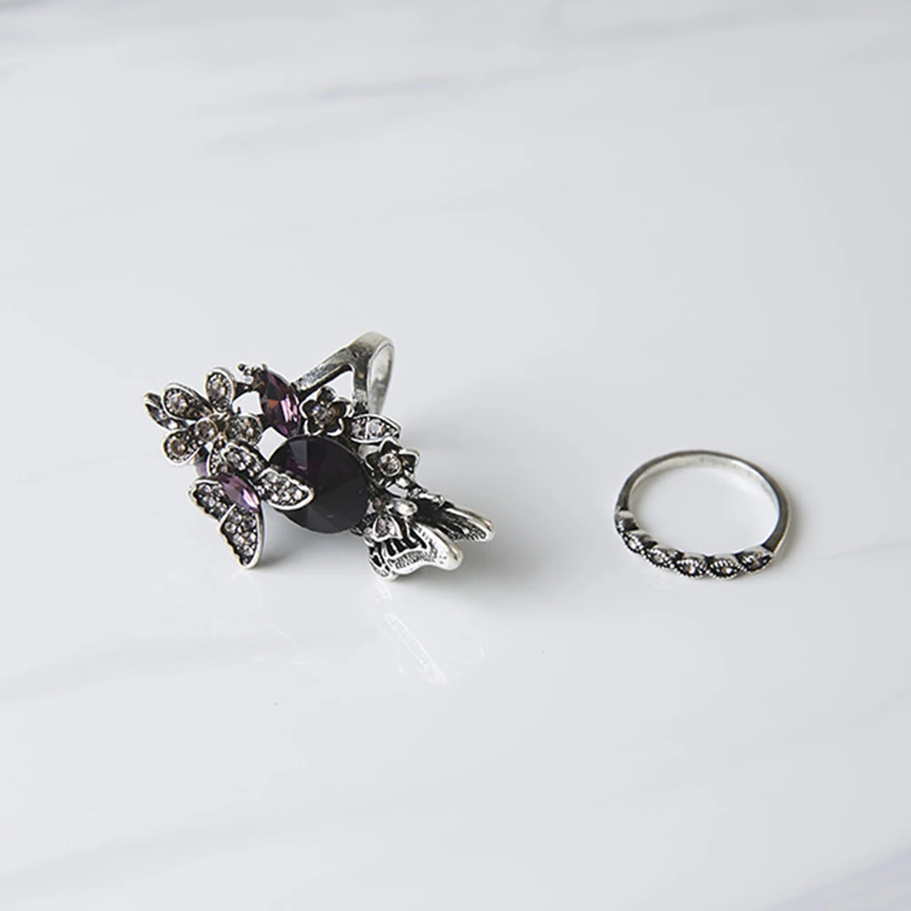 Fashion Classic Floral Crystal Rhinestone Vintage Ring Set Daily Silver Butterfly Shape Wedding Ring Party Jewelry Elegant finger ring silver ring wedding rings jewelry accessories ring set wedding ring