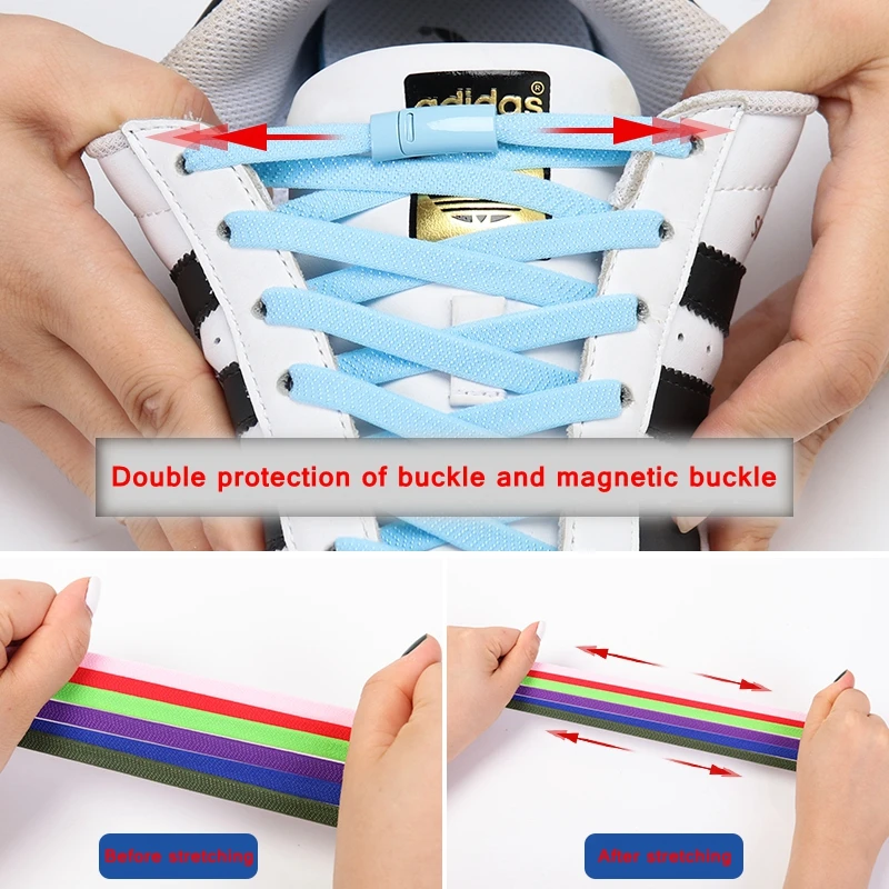 1 second No tie shoelace 24Color Elastic shoelaces Magnetic metal lock Quick wear in Flat Suitable for all shoes Lazy laces