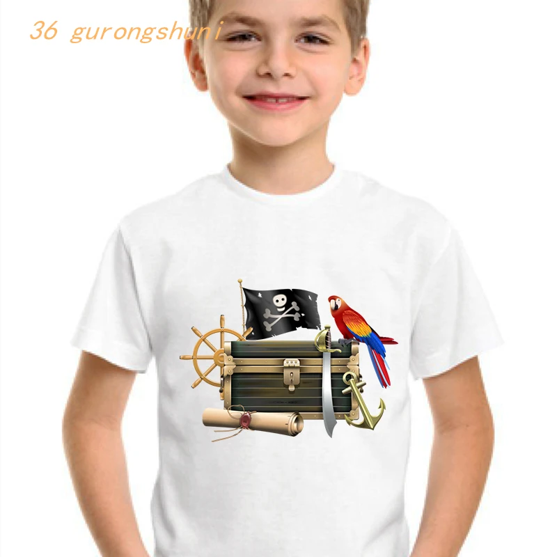 christmas shirts cartoon kids t shirt for boys kid clothing girl clothes children tshirt girls kawaii skull Pirate Parrot graphic tee boy t-shirt custom t shirts