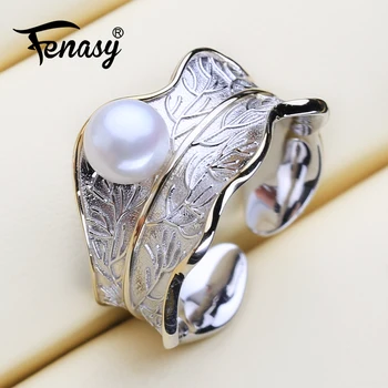 

FENASY 925 Sterling Silver Ring Natural Freshwater Pearl Rings For Women Silver and Gold Color Custom Female Ring Fine Jewelry