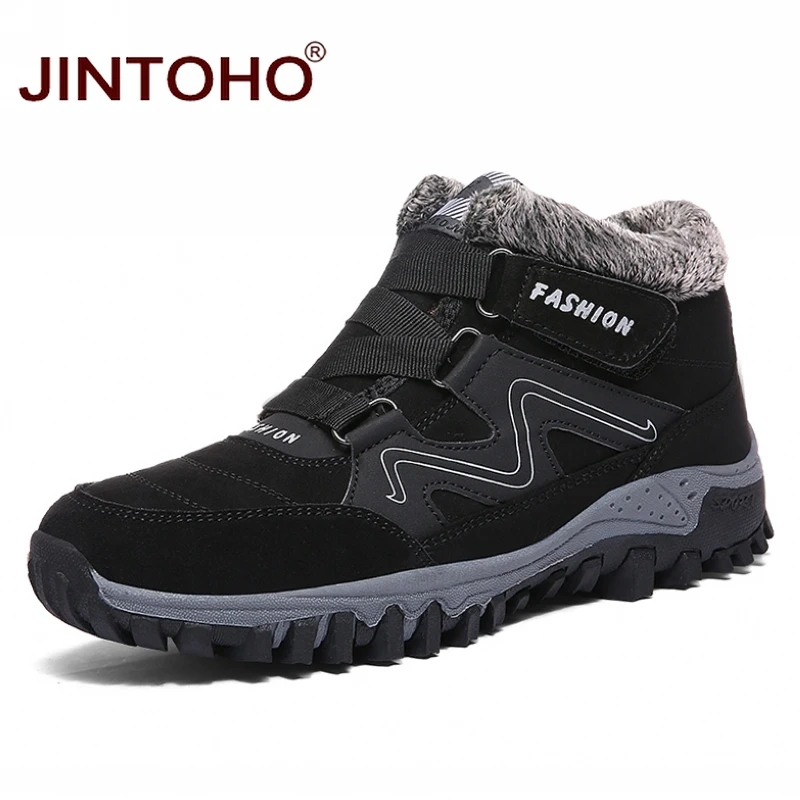 JINTOHO, зимние кроссовки для мужчин, уличная спортивная походная обувь, теплые походные ботинки, зимние дешевые спортивные кроссовки, зимняя обувь - Цвет: men black