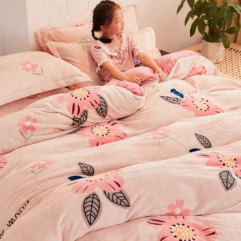 

Thick Crystal Family of Four-Sided Coral Fleece Quilt Cover Flange Suede Bed Sheet Baby Milk Velvet Beddings