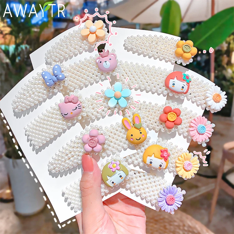 

4PCS/Set New Girls Elegant Full Pearls Cartoon Hairpins Sweet Hair Ornament Headband Hair Clip Barrette Fashion Hair Accessories
