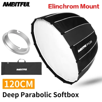 

AMBITFUL P120 Portable 120CM 16 Metal Rods Deep Parabolic Softbox Elinchrom Mount Studio Flash Speedlite Reflector Softbox