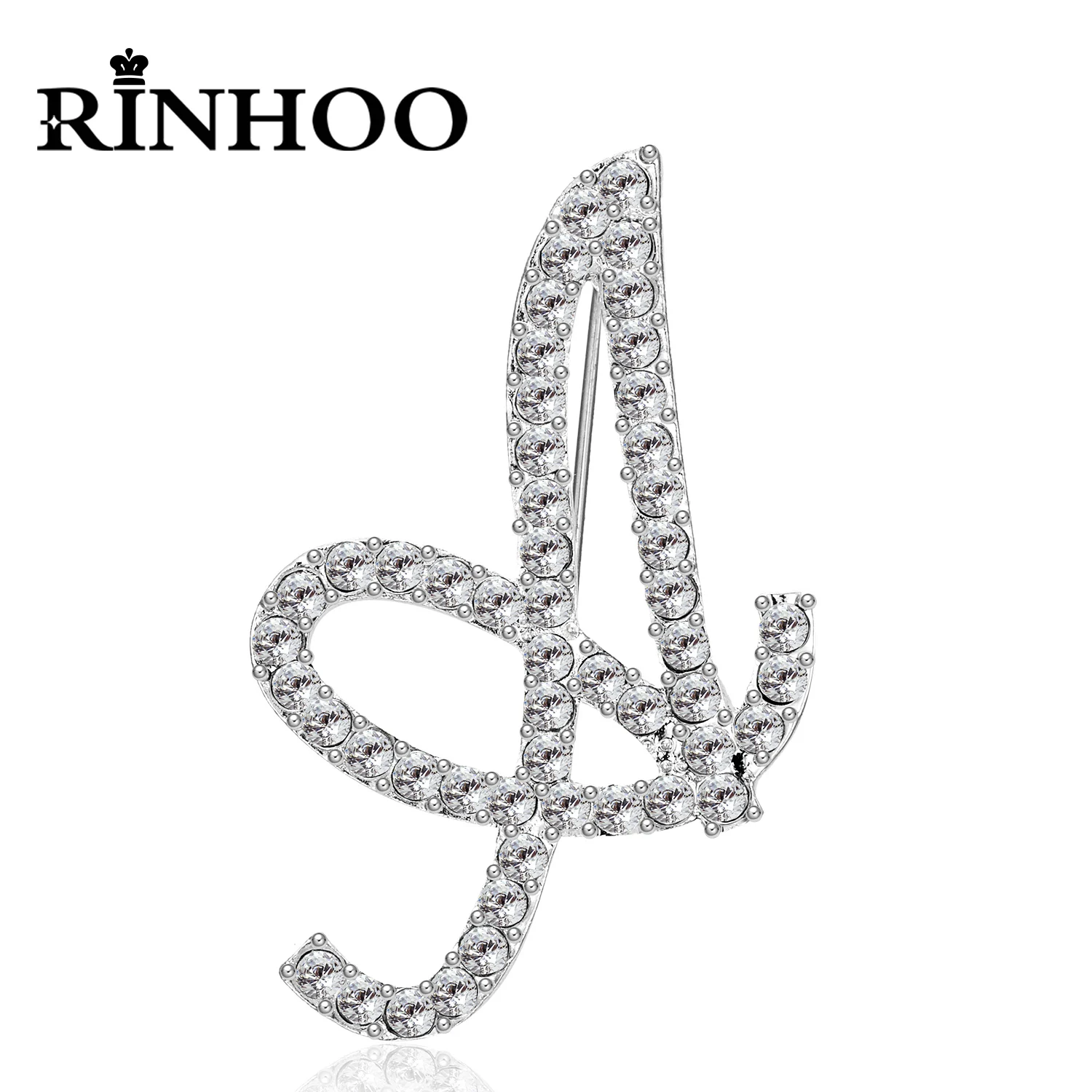 Rinhoo A-Z 26 Brief Wort Nette Brosche Für Frauen Männer Strass Kristall Silber Farbe Metall Pins Schmuck Zubehör Geburtstag Geschenk