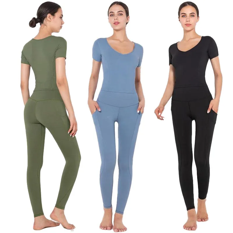 2021 Seamless Yoga Wear Nude Tracksuit Women Pocket Gym Clothes Sport