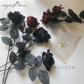 

Retro Black Artificial Rose Flower Branch Dark Red Photography Props Home Wedding Party Decoration Swing Flower Arrangement Gift