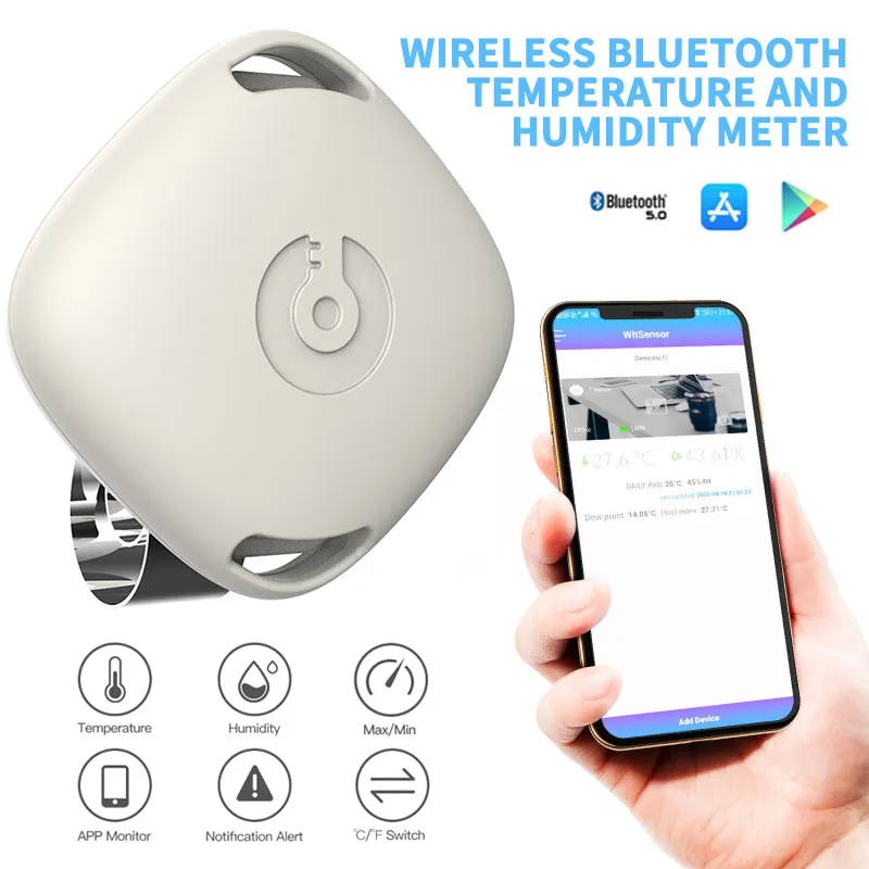 Termómetro inalámbrico Bluetooth 5,0, higrómetro con Sensor inteligente de temperatura y humedad, registrador de datos T201 para interior y exterior