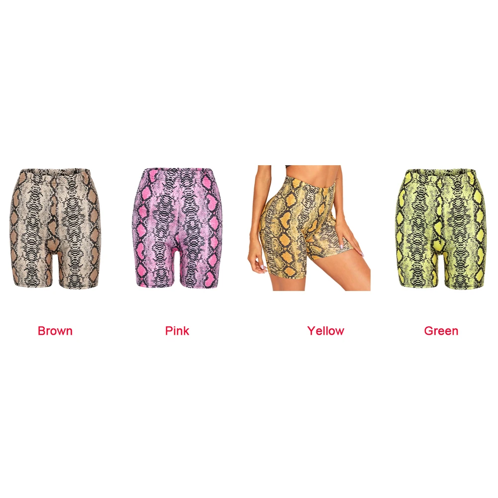 Women Summer Elastic Jogger Push Up Workout Gym Snake Skin Printing Quick Dry Sport Yoga Shorts High Waist Running Milk Silk