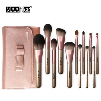 

12 pcs Professional Makeup Brushes High Quality Cosmetic Powder Blush Foundation brush Set with PU bag drop shipping