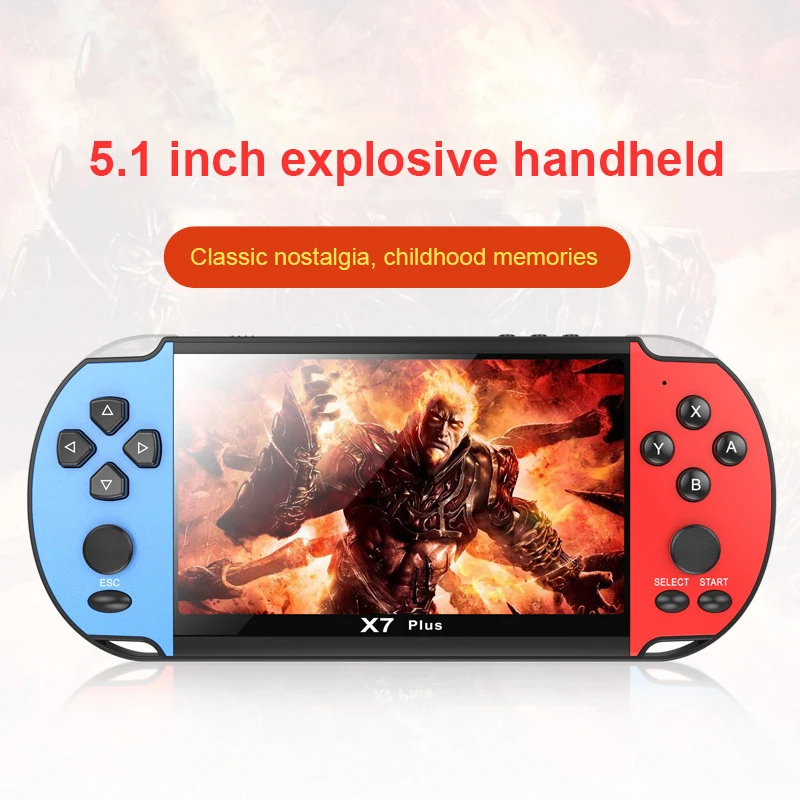 X7 Plus Game Handheld Game Console Built-in Classic Games Portable Mini Video Player 5.1inch IPS Screen 64G Classic Arcade Games