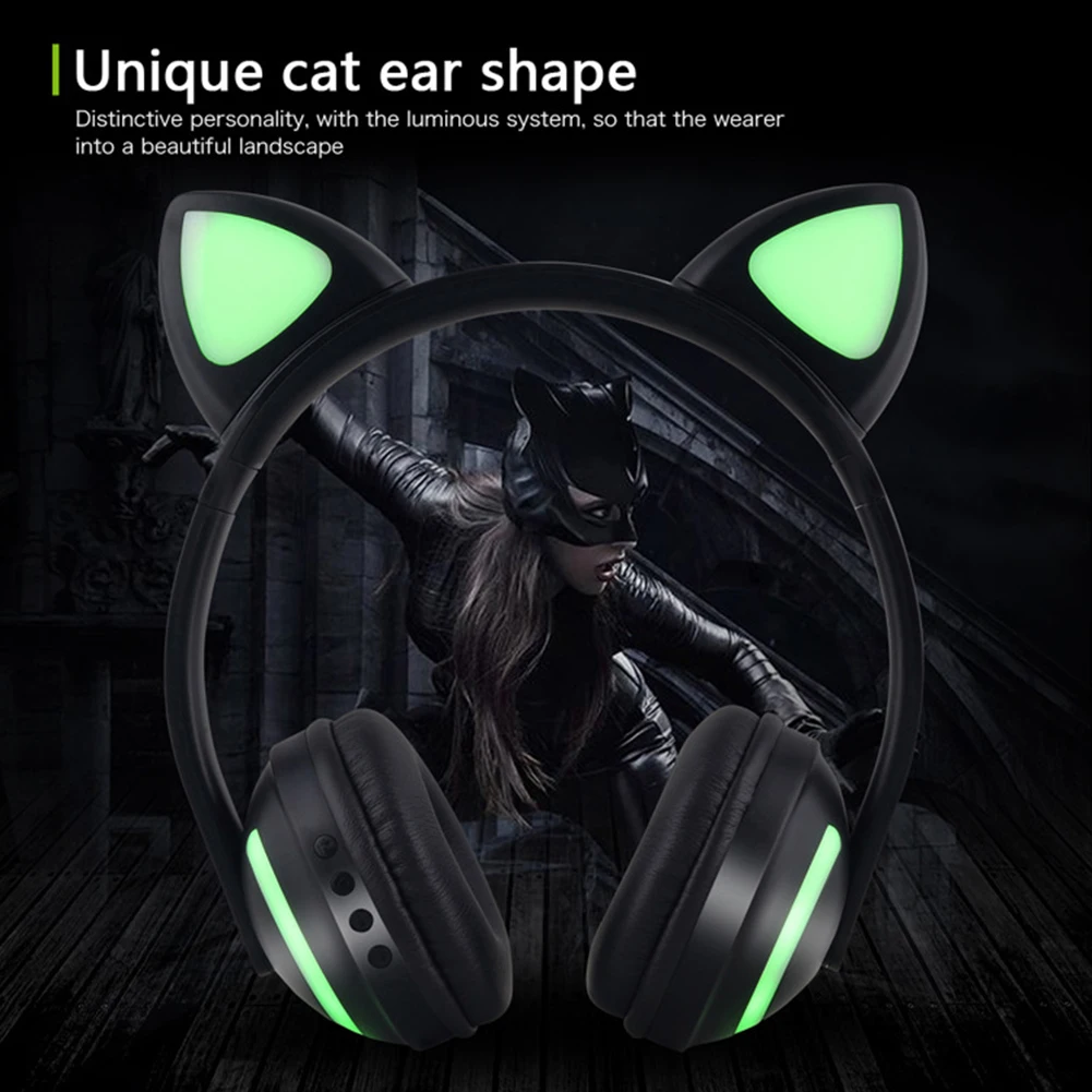 USB Rechargeable Headset Bluetooth Wireless Music Cat ears Shape Backlight Earphone Portable Entertainment Earphone Accessories