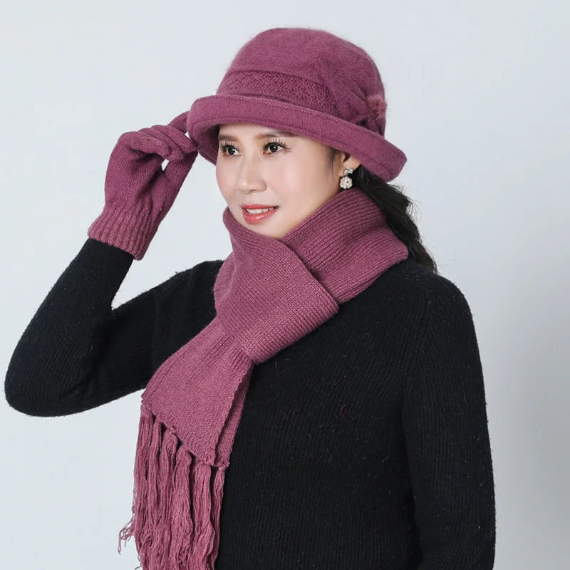 Bing Yuan Hao Xuan Winter Warm Knitted Hat And Scarf gloves Hat Warm Knitted Hat Winter Beanie Hat For Woman