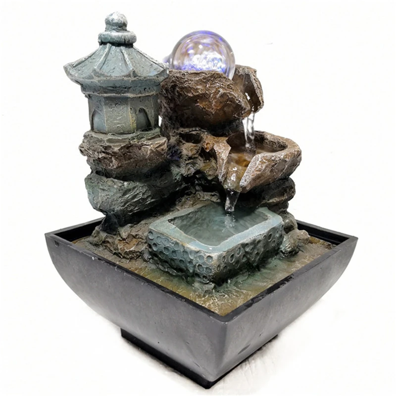 Смоляный Каменный Крытый фонтан Lucky Feng Shui водопады настольный фонтан с светодиодный подсветкой для украшения дома и офиса