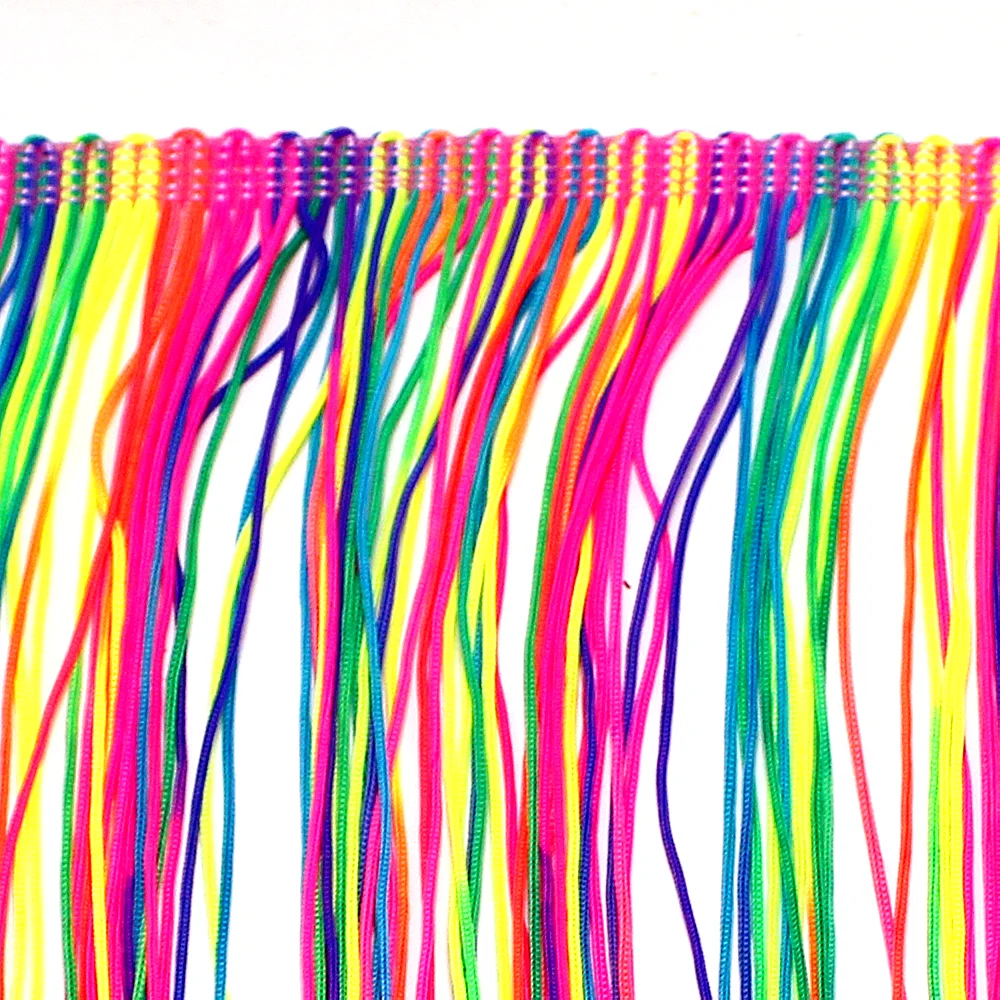 Latin Fringe Tassel Rainbow Colored Nylon Latin Dress Trimming Dancewear Macrame Sewing Lace Fluro Double Band 20CM