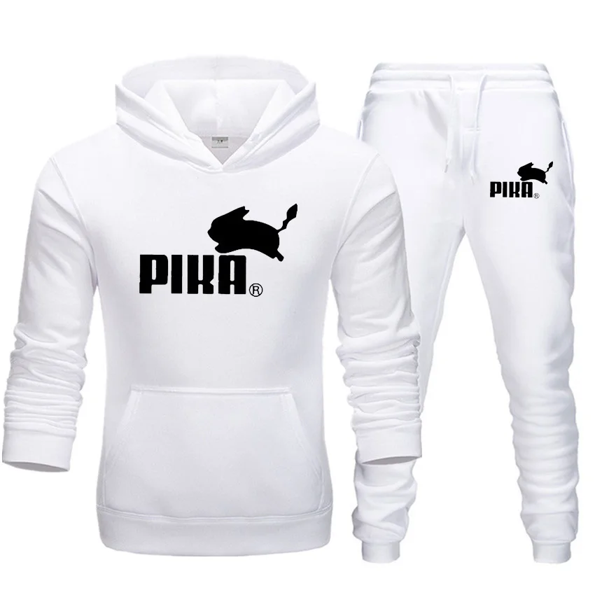 white2 Новинка Пикачу пика Покемон толстовка мужская и женская спортивная одежда из двух частей хлопок флис толстая толстовка с капюшоном+ брюки спортивный костюм мужской - Цвет: white2