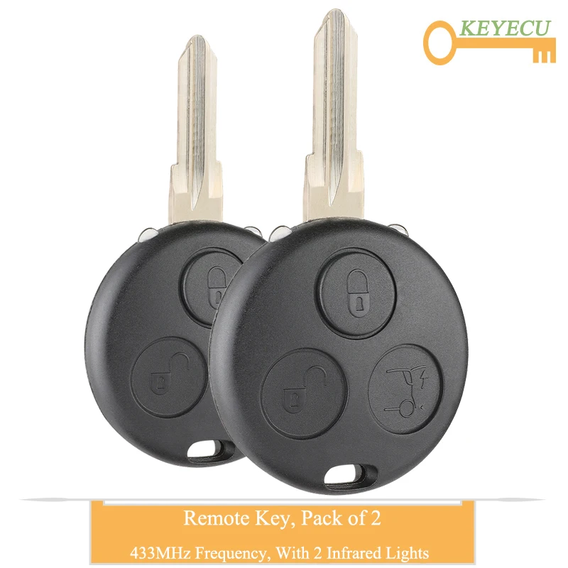 KEYECU 2 шт. дистанционный Автомобильный ключ для Smart Fortwo K Roadster City Coupe Cabrio Forfour Crossblade, Fob 3 Btn-433 MHz-A450 820 02 97