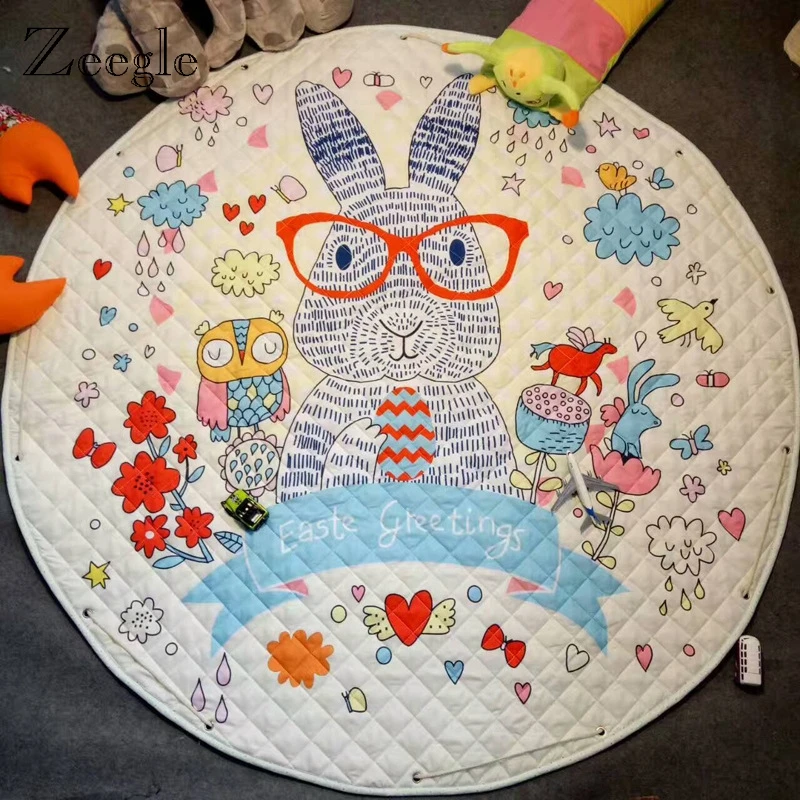 Zeegle Round Carpet Non-slip Floor Mat Kid Room Cartoon Carpets Rug For Living Room Soft Mat Area Rug Foldable Door Mat