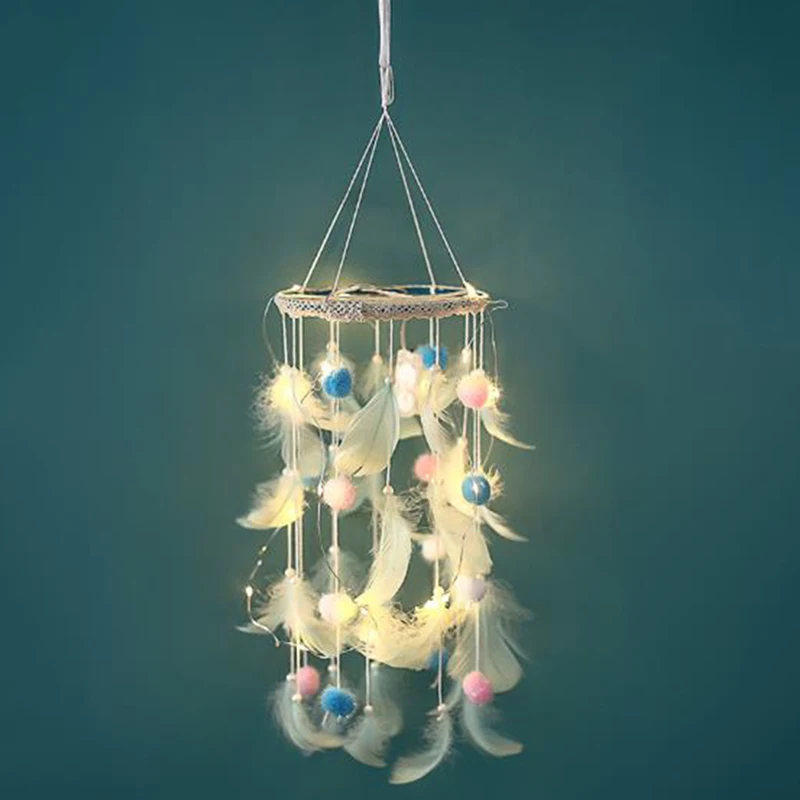

Wind Chime Home Artificial Pearls Feather DIY Custom Hanging Wall Decorations