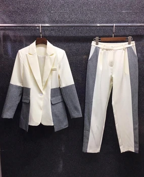 

2020 Early Autumn New Women's Lapel Color Panel Long-Sleeved Suit + Trousers Casual Suit 818