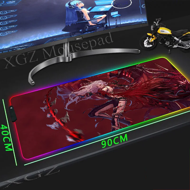  XGZ Anime Demon Killer Sexy Girl Large RGB Mouse Pad Lock Edge Custom Computer Colorful Keyboard De
