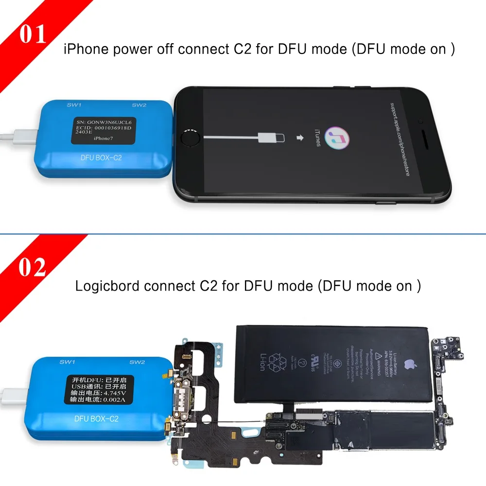 JC продукт DFU BOX C2 для iPhone материнская плата восстановление перезагрузки IOS USB дисплей напряжения SN ECID модель считывание информации