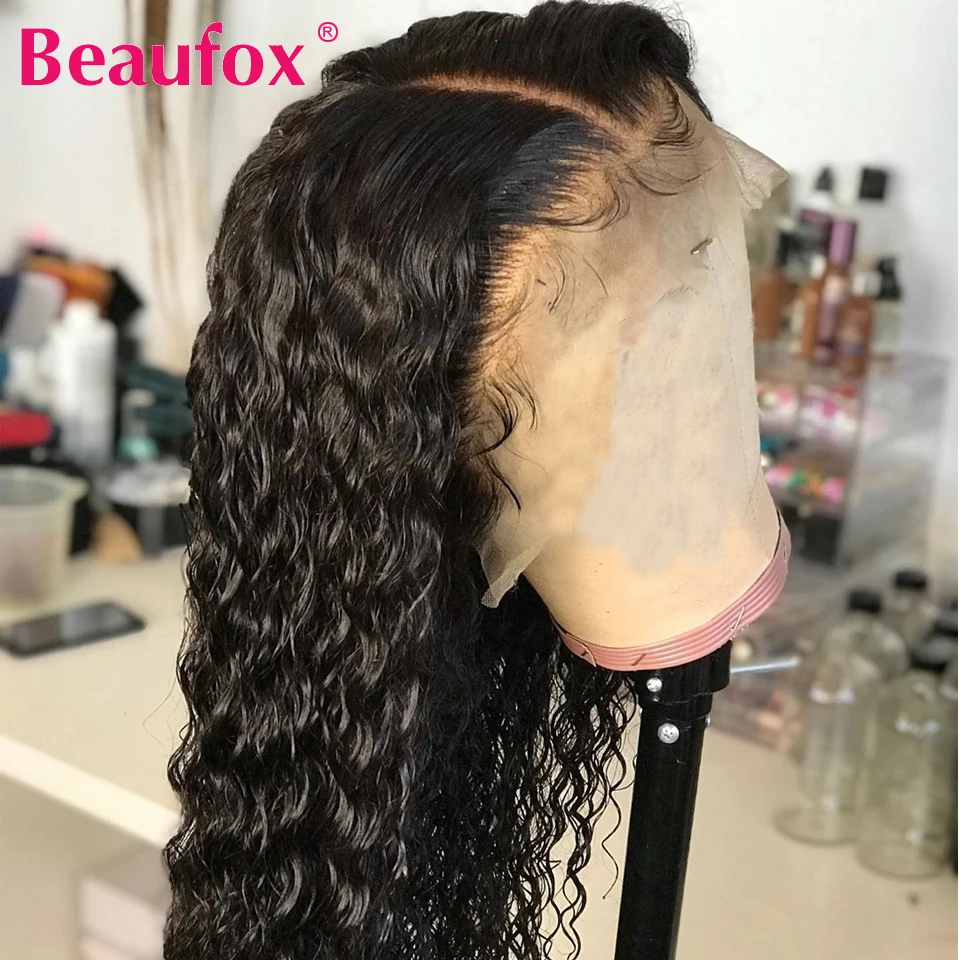 Beaufox 13x4 парики из натуральных волос с глубоким волнистым кружевом для черных женщин, малазийские парики для волос, предварительно сорванные парики для волос