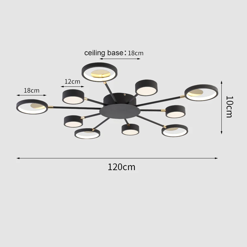 Black 10 Arms Новое поступление, современный светодиодный светильник, серый/черный, современная люстра для гостиной, скандинавский светильник, потолочный светильник для спальни, светодиодный Блеск - Цвет абажура: Black 10 Arms