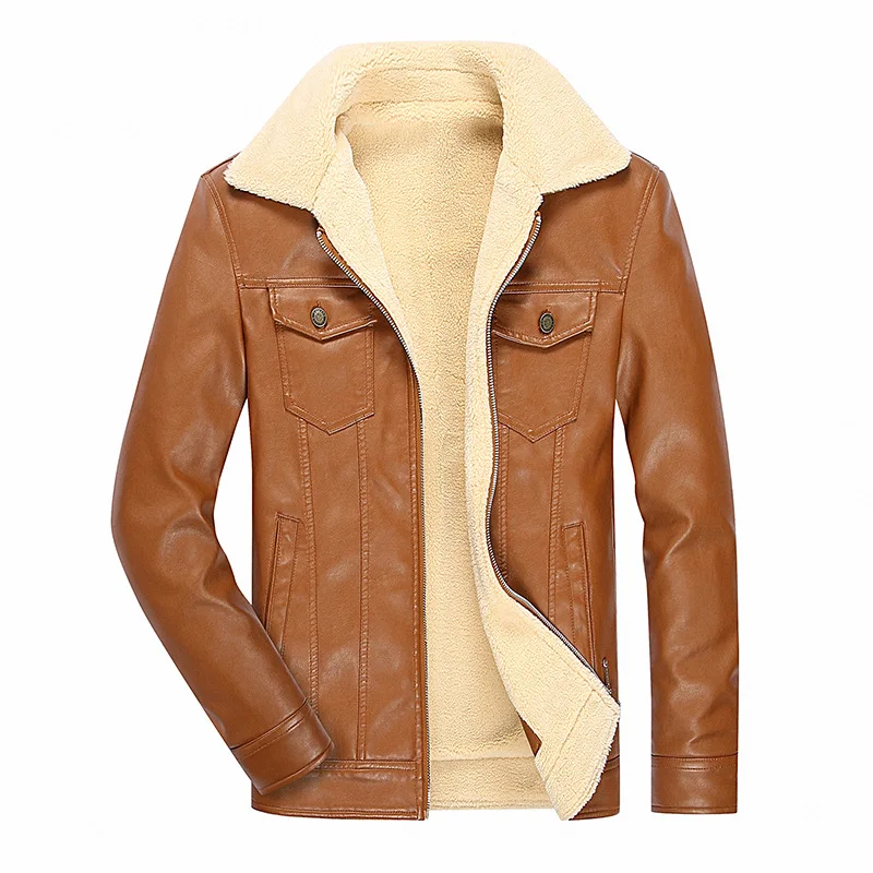 

Winter Jacket Mens Plus Size 5XL Leather Jackets Men Faux Fur Thick Warm Jacket