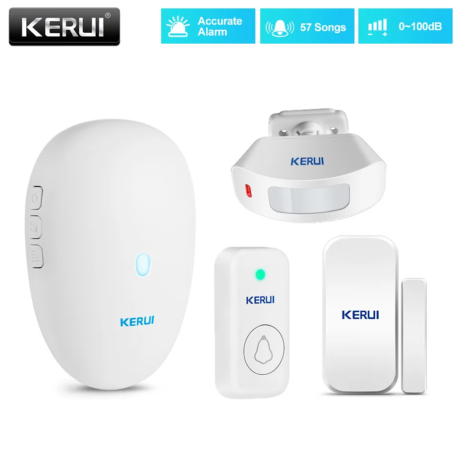 KERUI timbre inalámbrico de alarma de bienvenida de 57 chimes timbre inteligente 80m Detector de movimiento PIR Sensor de ventana de la puerta