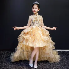 Для девочек с блестками платье принцессы со шлейфом платье Дети Стразы Свадебное бальное платье, детский выпускной вечер, платье для дня рождения Бальные Руха