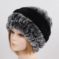 2023 Russia Winter Real Fur Hat Women Knitted Real Rex Rabbit Fur Bomber Hats Lady Natural Warm 100% Genuine Rex Rabbit Fur Cap 5