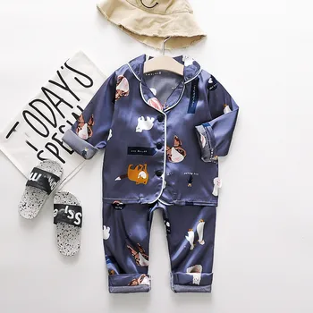 Pijamas de verano para niños pequeños, conjunto de pijama de seda con dibujos de animales, 2021