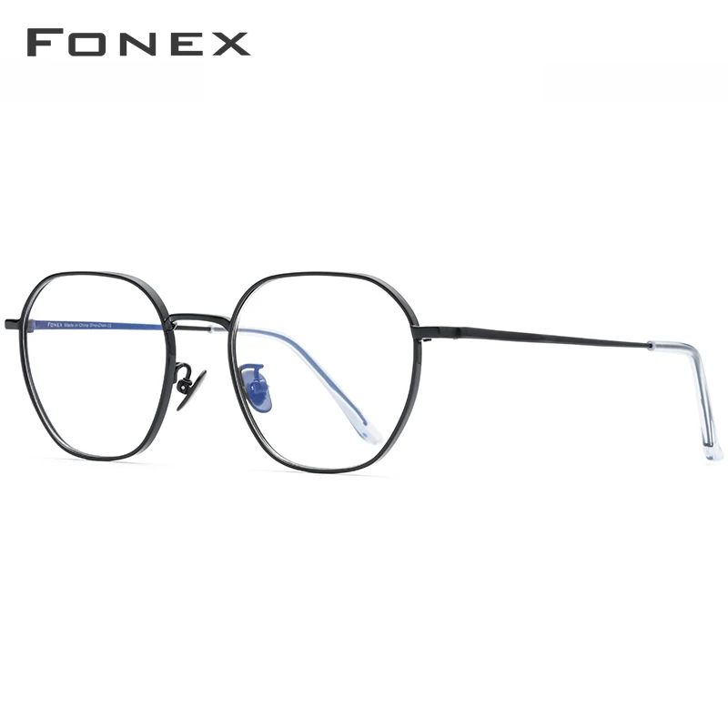 FONEX, оправа для очков из чистого титана, для мужчин, близорукость, Оптический Рецепт, Ретро стиль, оправа для очков, для женщин, новинка, Золотой полигон, очки, 8519 - Цвет оправы: Черный