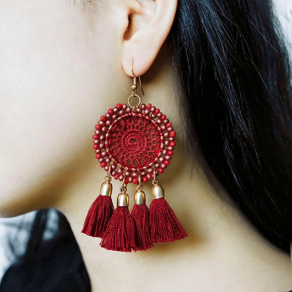 Pendientes de ganchillo con de atrapasueños para mujer, aretes de gancho con estilo, pendientes de joyería de fiesta para mujer, decoración de borlas, 2019|Pendientes de gota| -
