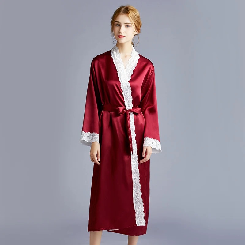 

Yao Ting foreign trade version silk plus size pajamas women spring and summer morning gown thin section long-sleeved lace night