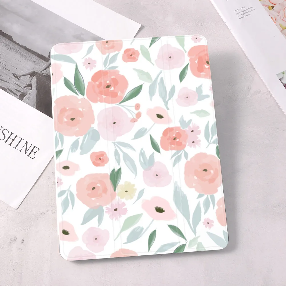 Rosa Flores para iPad aire de 10,9 pulgadas 4 2020 5th 6th 10,2 8th generación 12,9 pulgadas Pro 2018 Mini 4 5 funda inteligente Con Portamatite