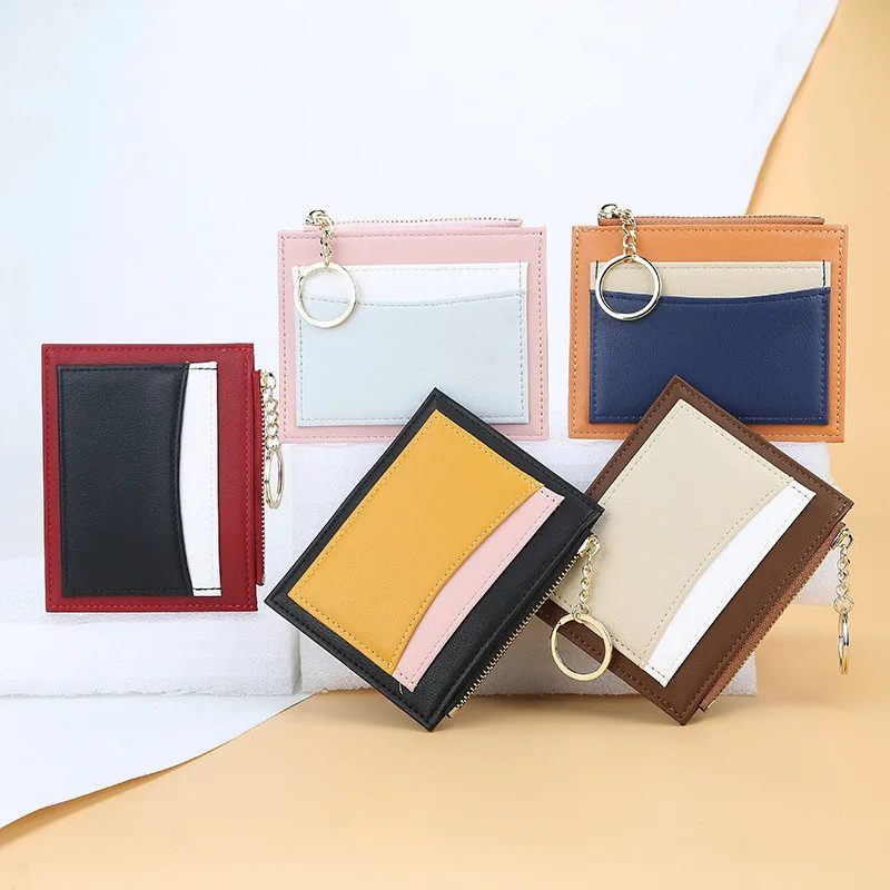 

Luxury Slim Women Small Wallet and Purse Girls Short Leather Credit Card Holders Zipper Wallets Ladies Coin Purses Patchwork Bag