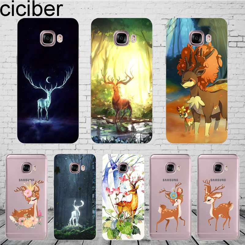 

ciciber Cartoon Animal Sika Deer Cover For Samsung Galaxy C9 Case C8 C7 C5 Pro Phone Case Coque Soft Silicone TPU Shell Fundas