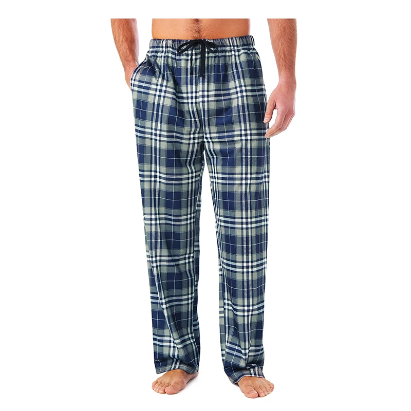 Men's Home Pants Cotton Flannel Autumn Winter Warm Sleep Bottoms Male Plus Size Plaid Print Sleepwear Pajama Pants For Men pajama pants