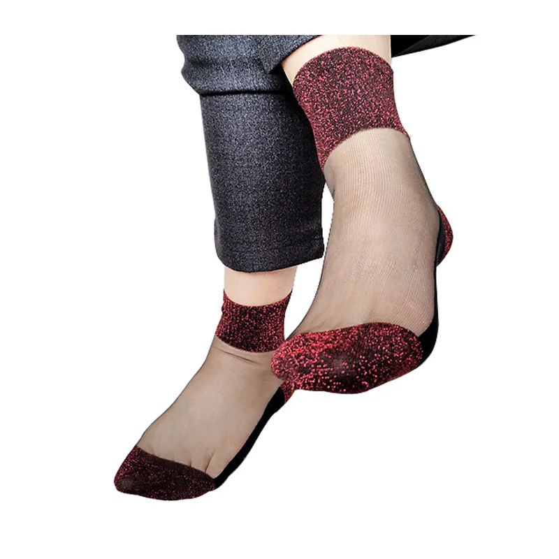 

New Design Mens Silk Sheer Socks Cotton Glitter High Quality Slim See through Formal Sexy Gay Socks Fetish Collection
