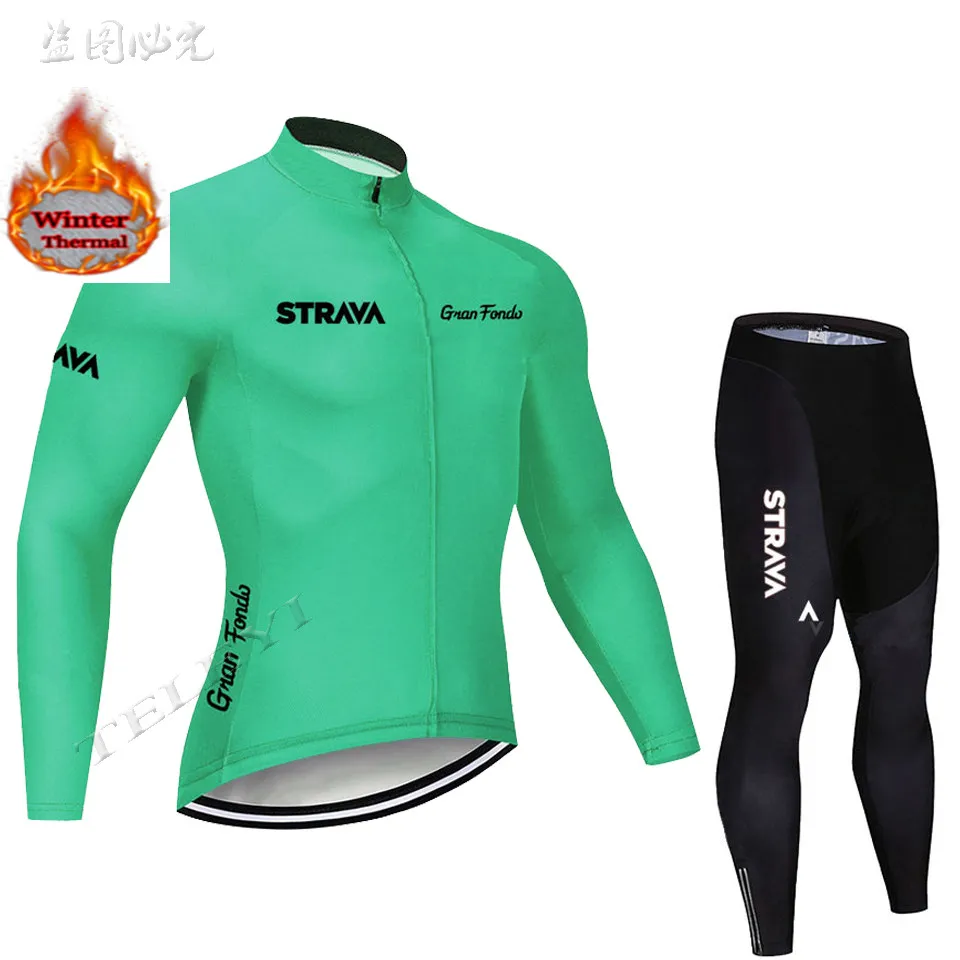 STRAVA велокофты мужские pro team зимние термальные флисовые с длинным рукавом набор MTB велосипедный костюм, трико Ropa Ciclismo Hombre - Цвет: 9