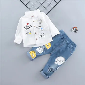 

2PCS Baby Boys Clothes Children's Wear Set Spring Autumn Cotton Print Shirt Denim Pants Toddler Kids Set20