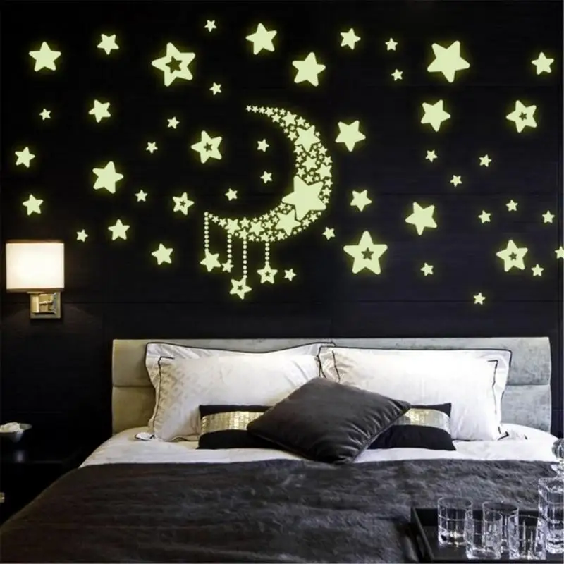 Moon Couple Cat Pattern Luminous Wall Stickers Stars And Dots Meteor  Fluorescent Cartoon Stickers Room Decoration Glow Stickers, Today's Best  Daily Deals