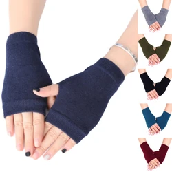 Gants en coton tricotés sans doigts, unisexe, couleur unie, extensible, trou pour le pouce, longueur du poignet, mitaines de conduite, chauffe mains 